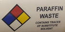 Label - "Paraffin Waste with Substitute Solvent"